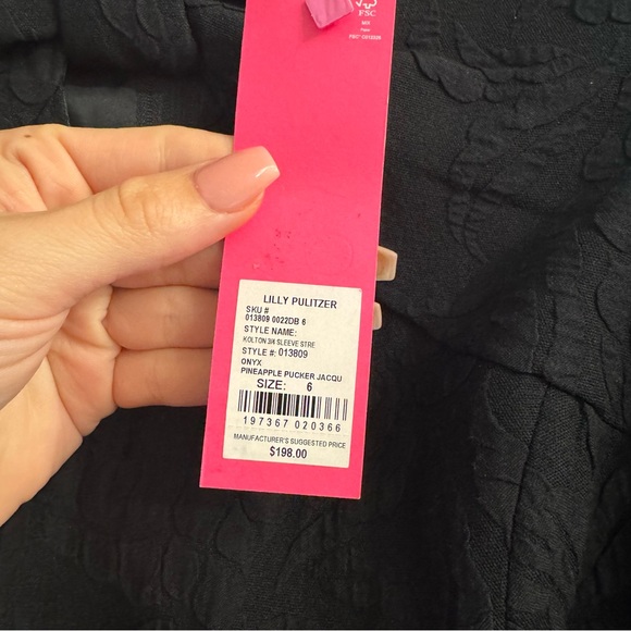 Lilly Pulitzer Kolton 3/4 Sleeve Stretch Onyx Pineapple Pucker Dress NWT - Picture 5 of 11